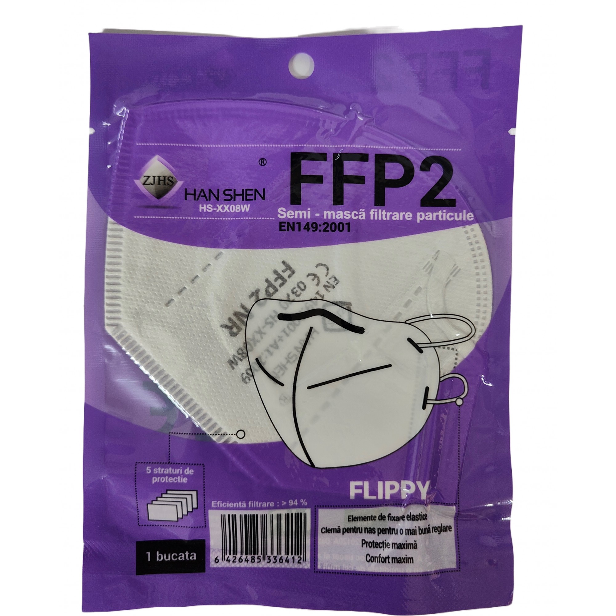Set 600 bucati Masca de protectie faciala, , de unica folosinta pentru adulti, FFP2, KN95 CE 0370, 5 straturi, nesterila, ambalaj individual, Alb 4