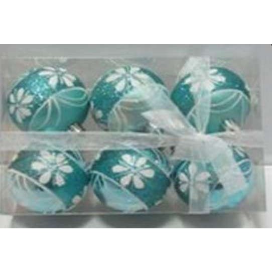 Set 6 globulete turcoaz cu alb pictate  - shiny, mat