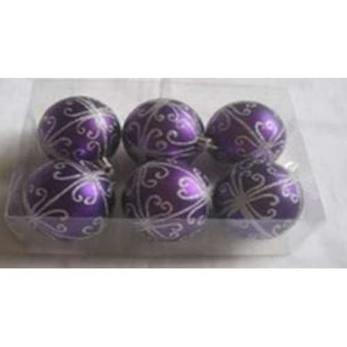 Set 6 globulete mov cu argintiu pictate  - mat