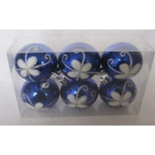 Set 6 globulete albastru inchis cu alb pictate - shiny