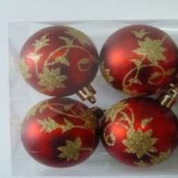 Set 6 globulete rosu cu stelute aurii - mat