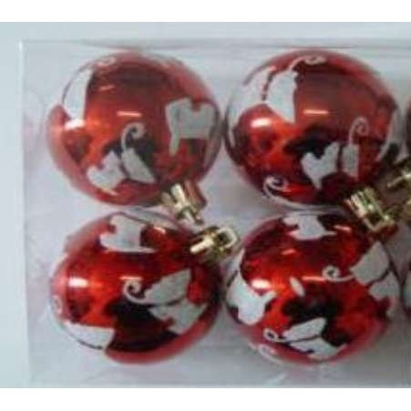 Set 6 globulete rosu cu alb - shiny - 6cm