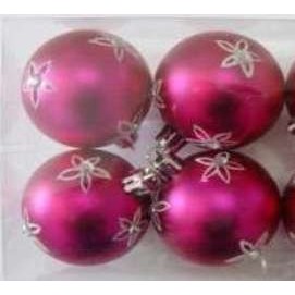 Set 6 globulete roz cu stelute albe - 6cm