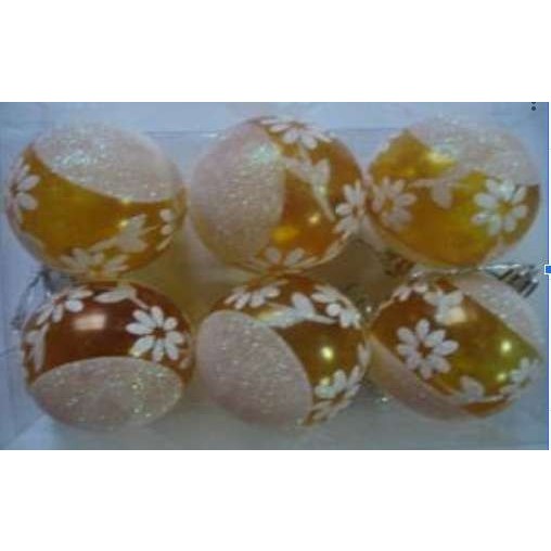 Set 6 globulete galben cu flori alb - glitter