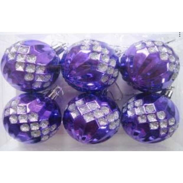 Set 6 globulete mov cu striatii albe - 8cm