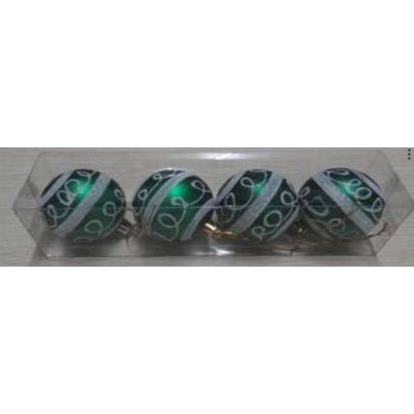 Set 4 globulete verde cu alb - mat - 6cm