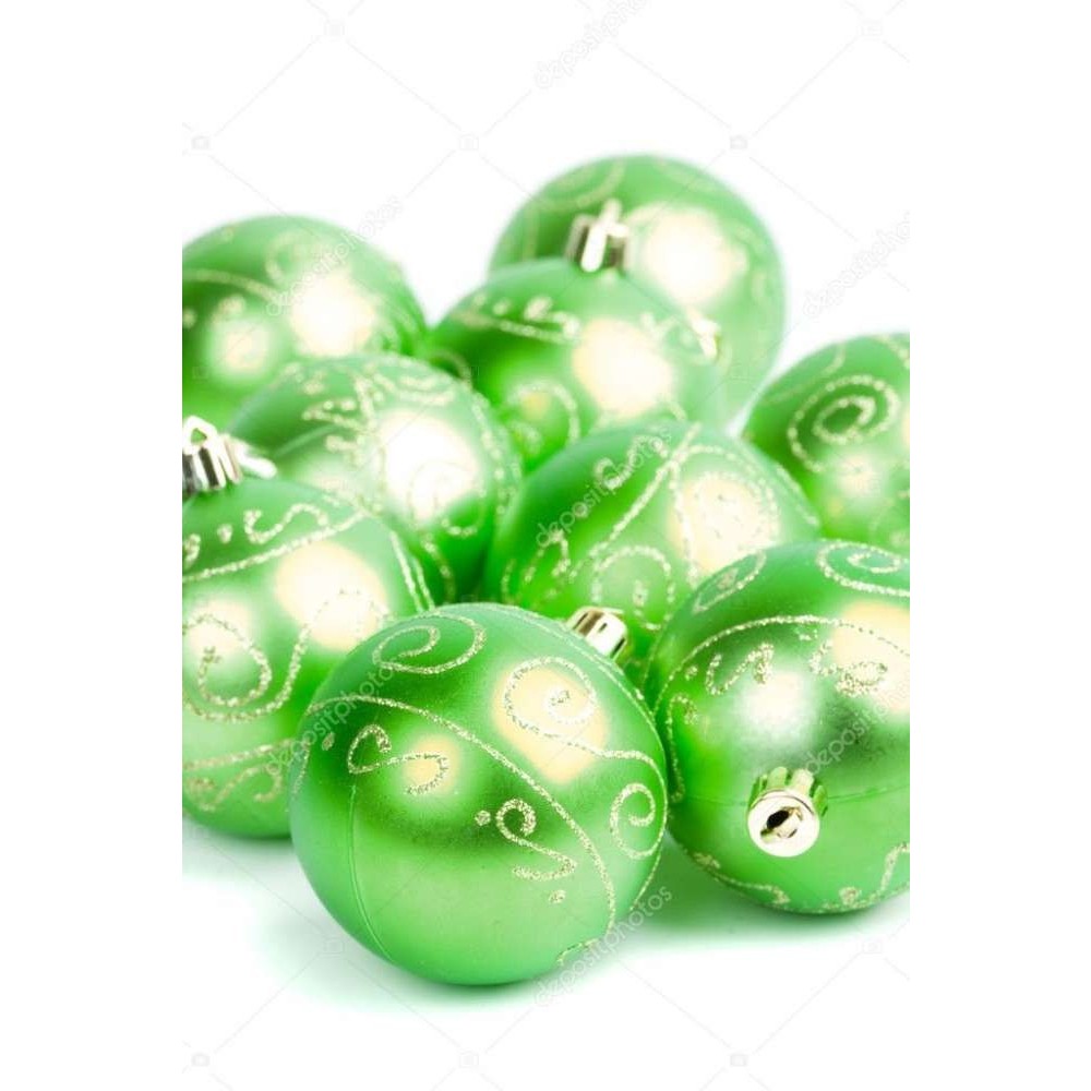 Set 4 globulete verde cu alb - mat - 6cm