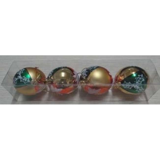 Set 4 globulete verde cu auriu - shiny, mat - 6cm