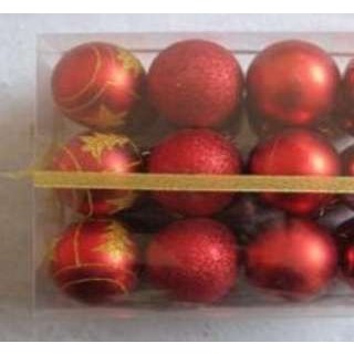 Set 24 globulete rosu cu auriu - mat, shiny, glitter - 6cm