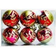 Set 6 globulete auriu cu rosu - glitter - 6cm
