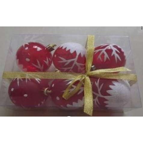 Set 6 globulete rosu transparente cu alb - 6cm
