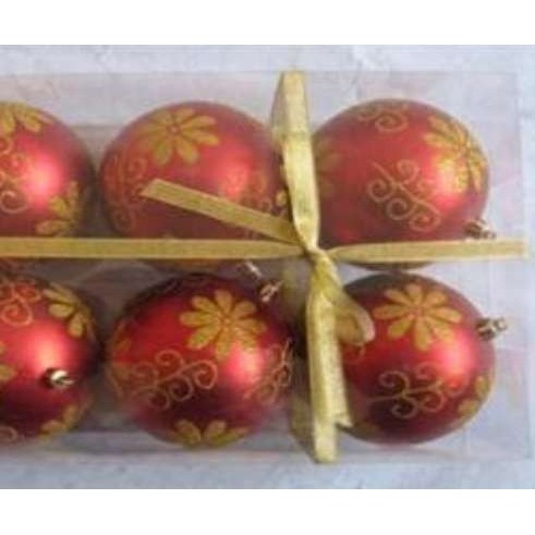 Set 6 globulete portocaliu cu flori arigintii - glitter - 6cm