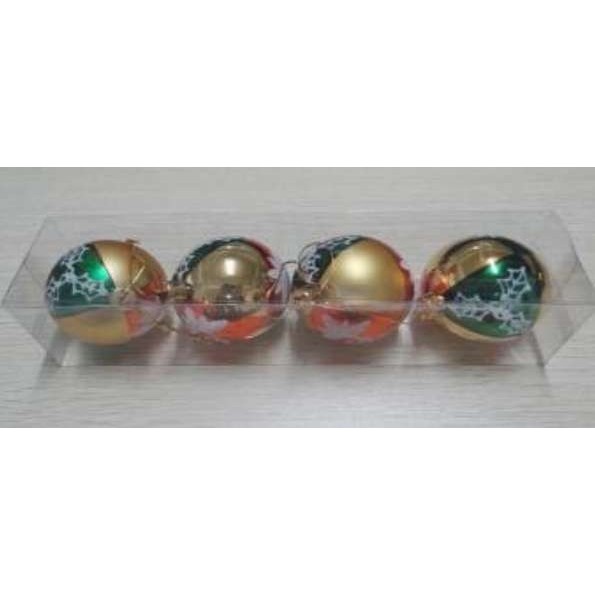 Set 4 globulete argintiu cu verde - glitter - 6cm