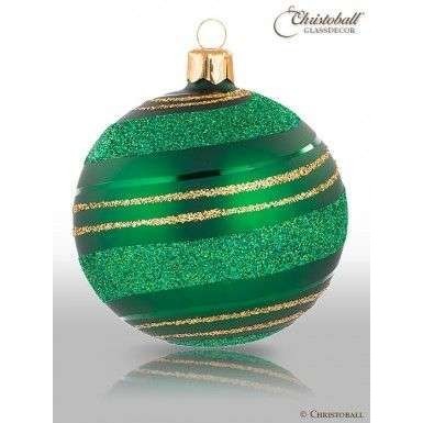 Set 4 globulete argintiu cu verde - glitter - 6cm