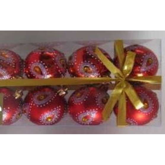 Set 8 globulete rosu cu auriu - 6cm