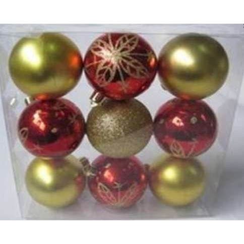 Set 9 globulete rosu si argintiu - glitter, mat, shiny - 6cm