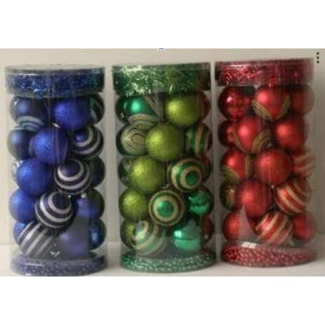 Set 27 globulete rosu/ verde/ albastru cu argintiu diverse forme si margele de 10mm - glitter, mat, shiny