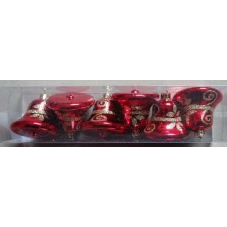 Set 6 globulete clopotei rosu cu argintiu - shiny - 6cm