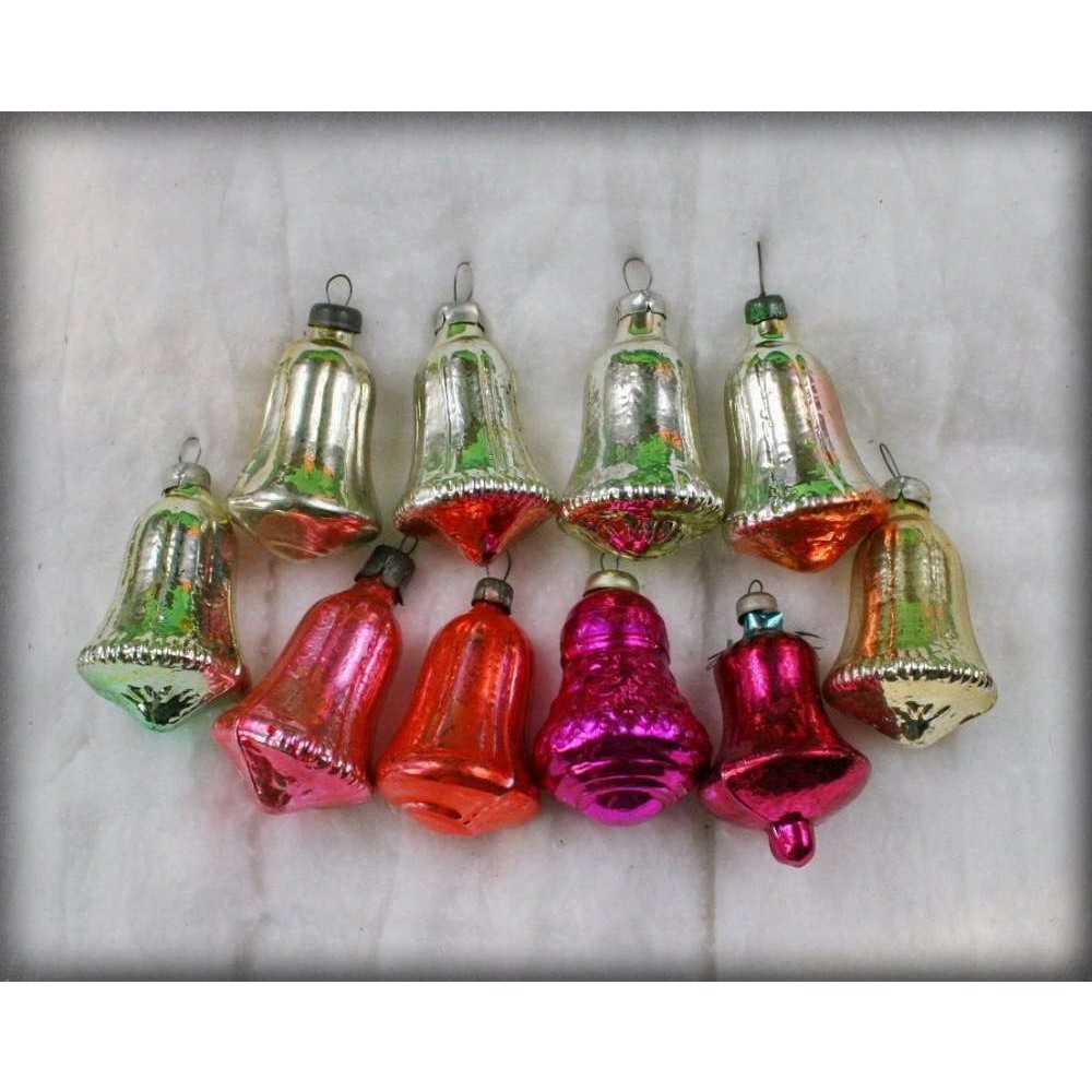 Set 6 globulete clopotei rosu cu argintiu - shiny - 6cm
