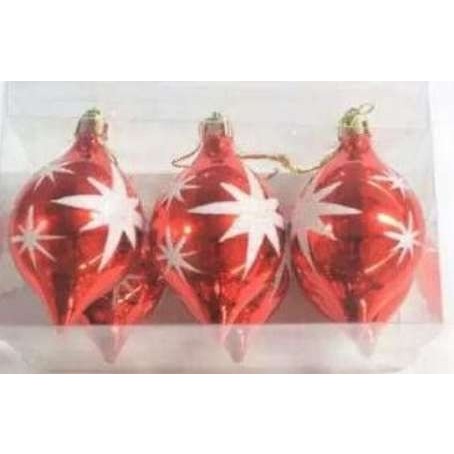 Set 6 ornamente rosu cu alb - shiny - 15cm