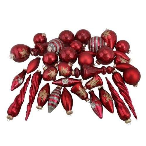 Set 6 ornamente rosu cu alb - shiny - 15cm