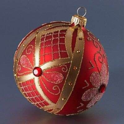 Set 3 globulete rosu cu argintiu - shiny, glitter - 8cm