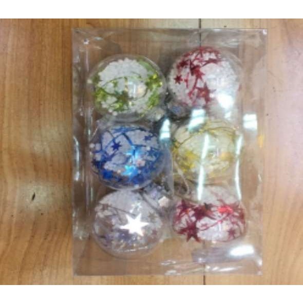 Set 6 globulete multicolor transparent cu sclipici si fulgi din spuma in interior - glitter - 8cm