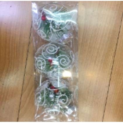 Set 3 globulete transparent pictat manual cu fulgi din spuma si ace de pin - 8cm