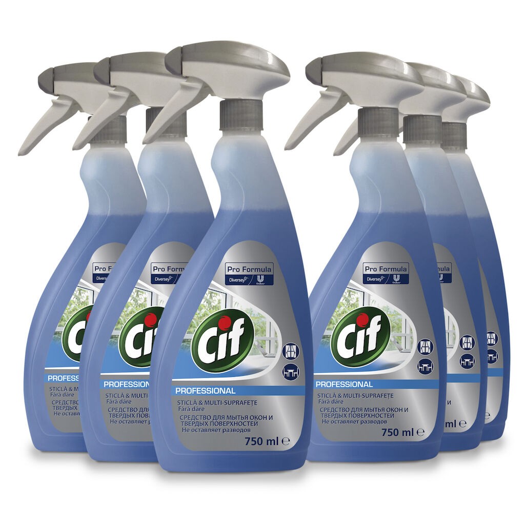 Pachet CIF Professional Glass & Multi Surface – Detergent Geamuri si Suprafete 6×0.75 L