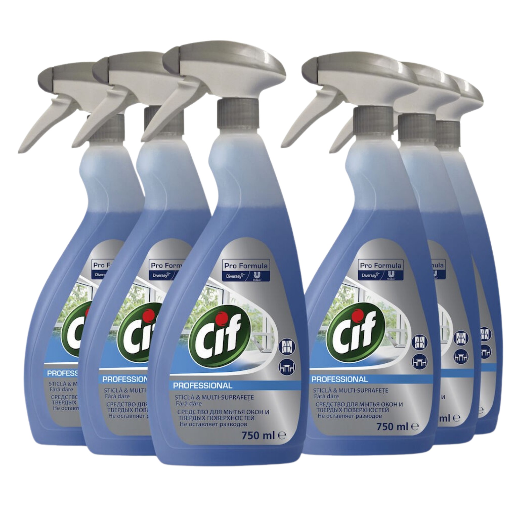 Pachet CIF Professional Glass & Multi Surface – Detergent Geamuri si Suprafete 6×0.75 L
