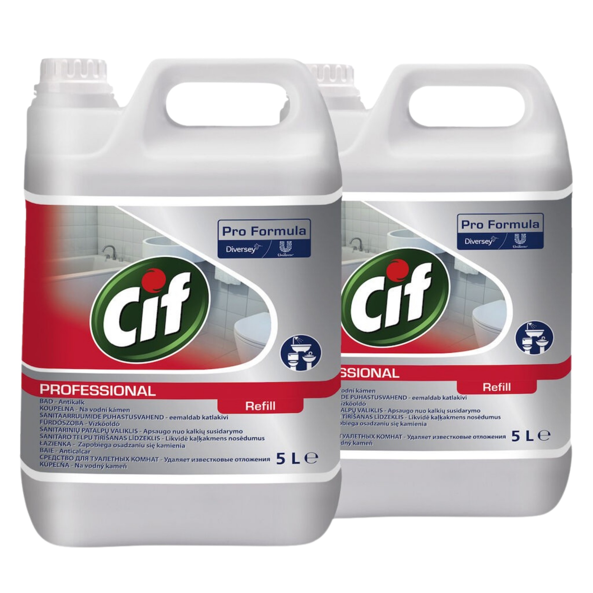 Pachet CIF Professional Washroom – Detergent si Detartrant pentru Suprafetele din Baie, 2×5 L
