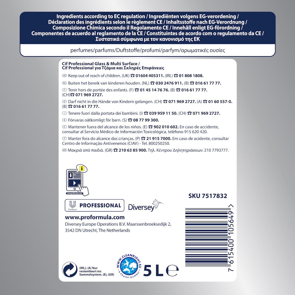 Pachet CIF Professional Glass & Multi Surface – Detergent Geamuri si Suprafete 2×5 L