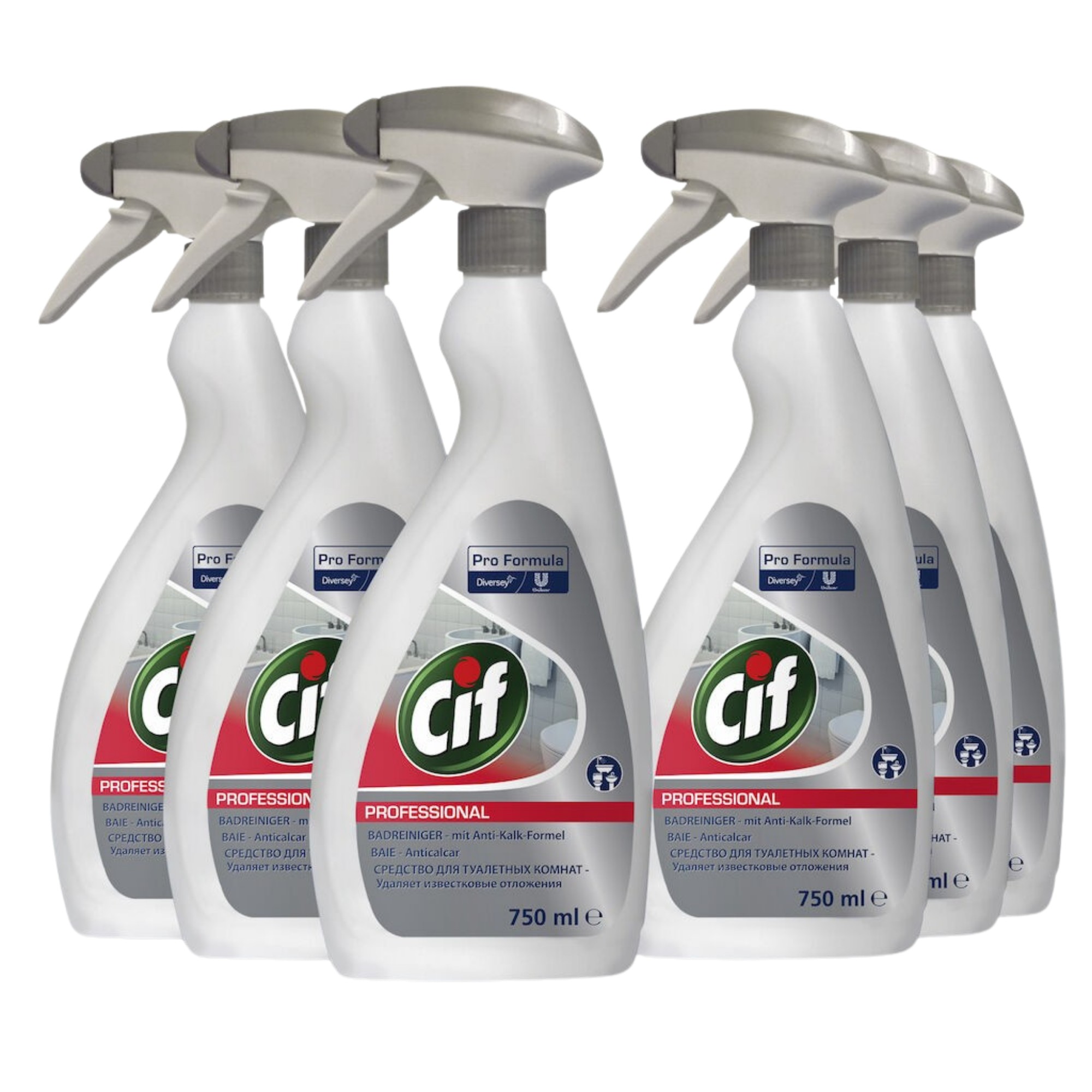 Pachet CIF Professional Washroom – Detergent si Detartrant pentru Suprafetele din Baie, 6×0,75 L