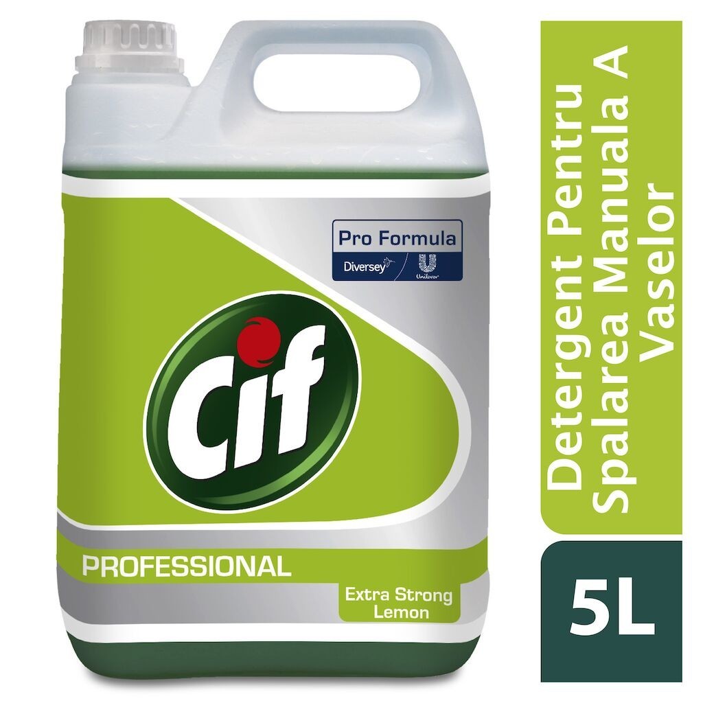 CIF Professional Dishwasher Extra Strong Lemon – Detergent pentru Spalarea Manuala a Vaselor, cu Lamaie 5 L
