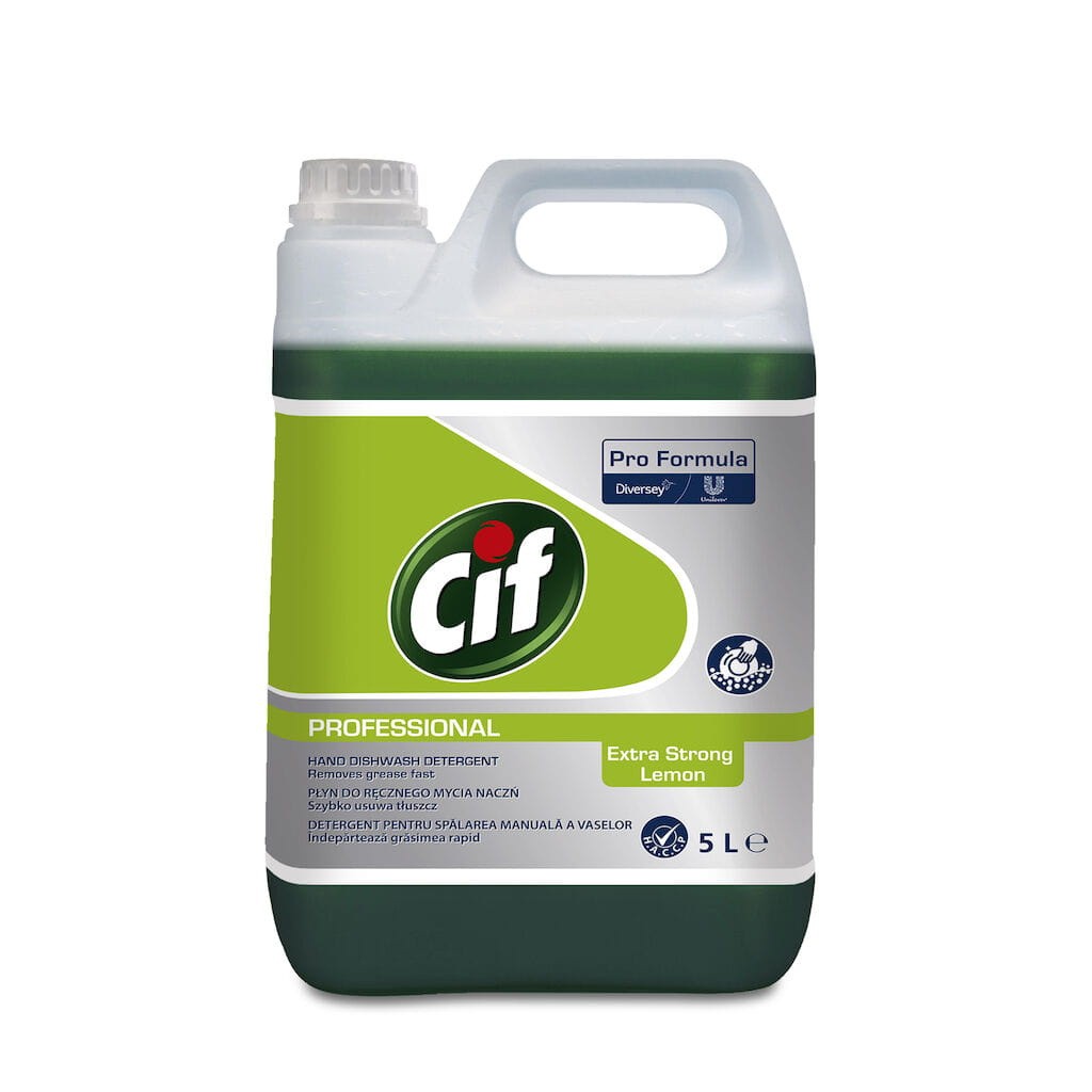 Pachet CIF Professional Dishwasher Extra Strong Lemon – Detergent pentru Spalarea Manuala a Vaselor, cu Lamaie, 2×5 L