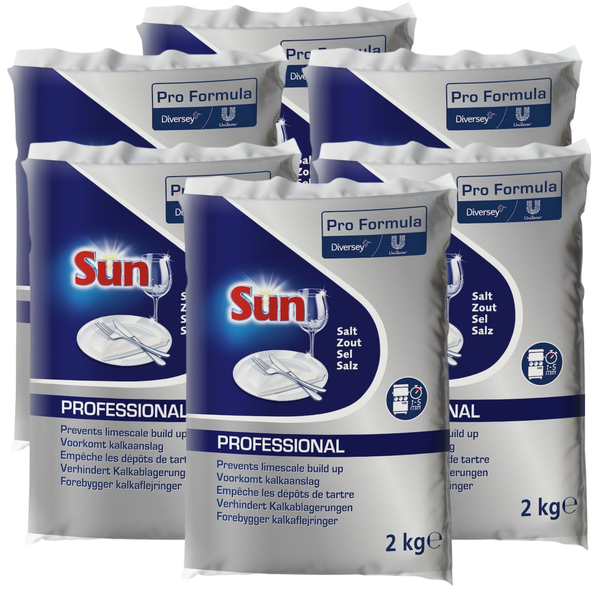 Pachet SUN Professional Dishwasher Salt, Sare pentru Masina de Spalat Vase, 6x2 kg