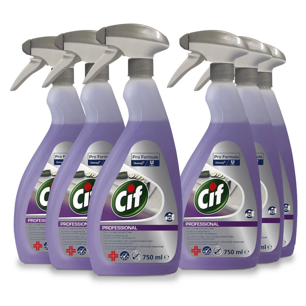 Pachet CIF Professional 2-in-1 Detergent Dezinfectant Lichid, 6×0.75 L