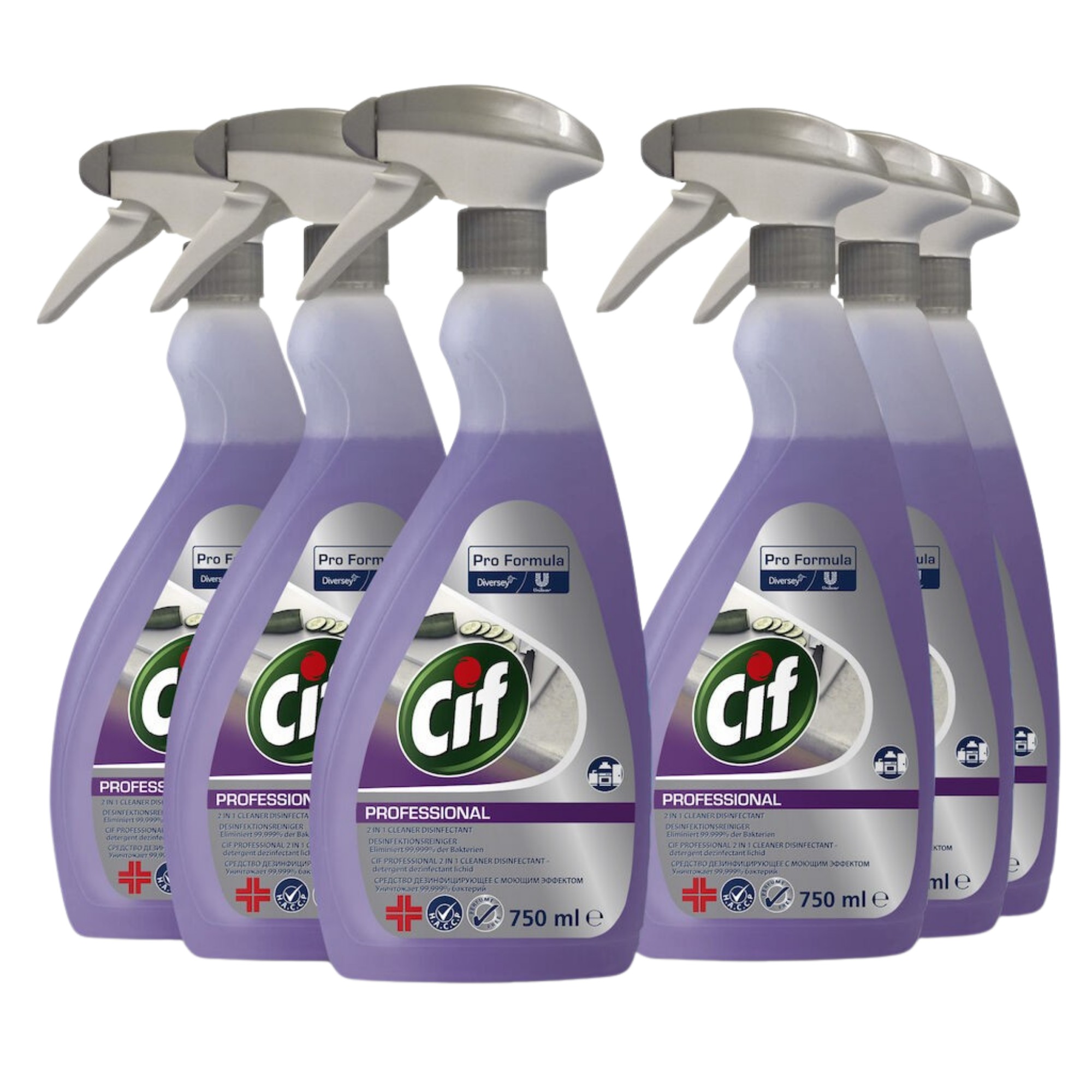 Pachet CIF Professional 2-in-1 Detergent Dezinfectant Lichid, 6×0.75 L