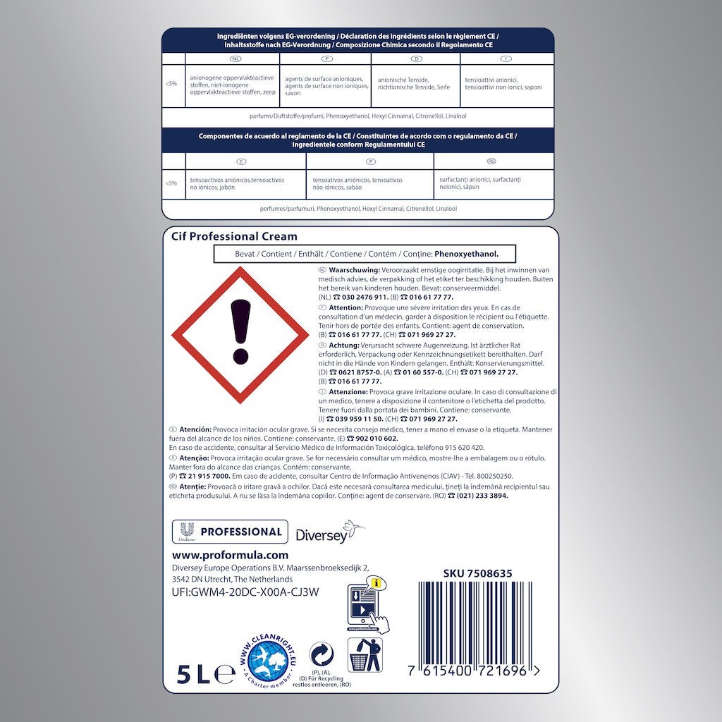 CIF Professional Cream – Crema de Curatare Non-Abraziva, 5 L