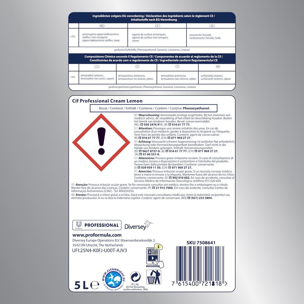 CIF Professional Cream Lemon – Crema de Curatare Non-Abraziva cu Lamaie 5 L