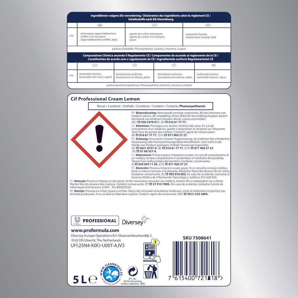Pachet CIF Professional Cream Lemon – Crema de Curatare Non-Abraziva cu Lamaie 2×5 L