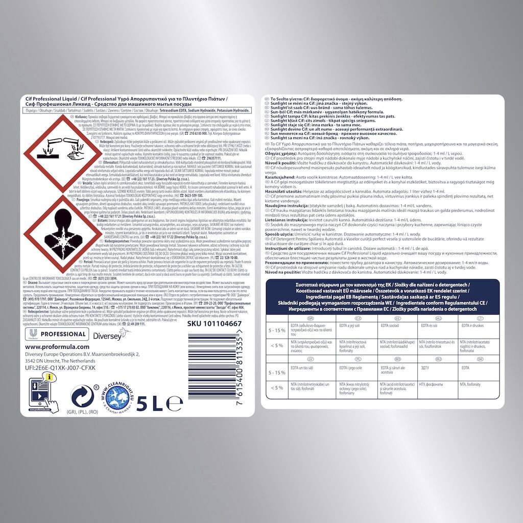 Pachet CIF Professional Liquid – Detergent Universal pentru Masina de Spalat Vase  2x5 L