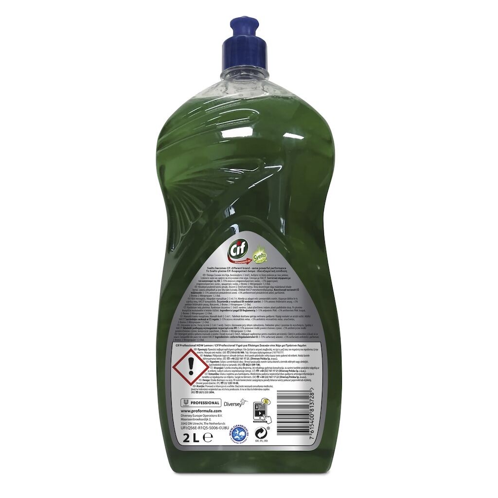 Pachet CIF Professional Lemon – Detergent Universal pentru Spalarea Manuala a Vaselor, Parfum de Lamaie, 6x2 L