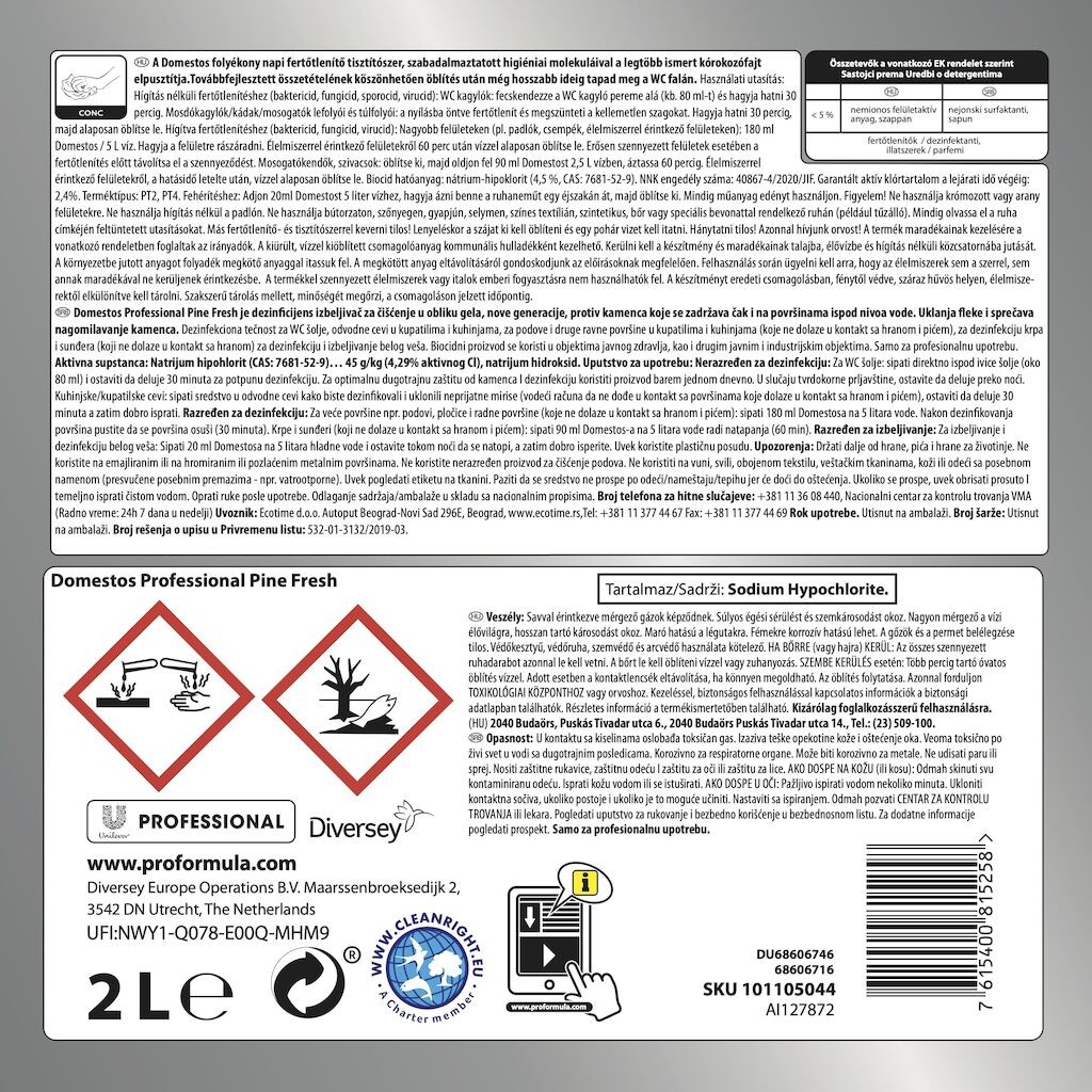 Pachet Domestos Professional Pine Fresh – Detergent Lichid Dezinfectant, 6×2 L