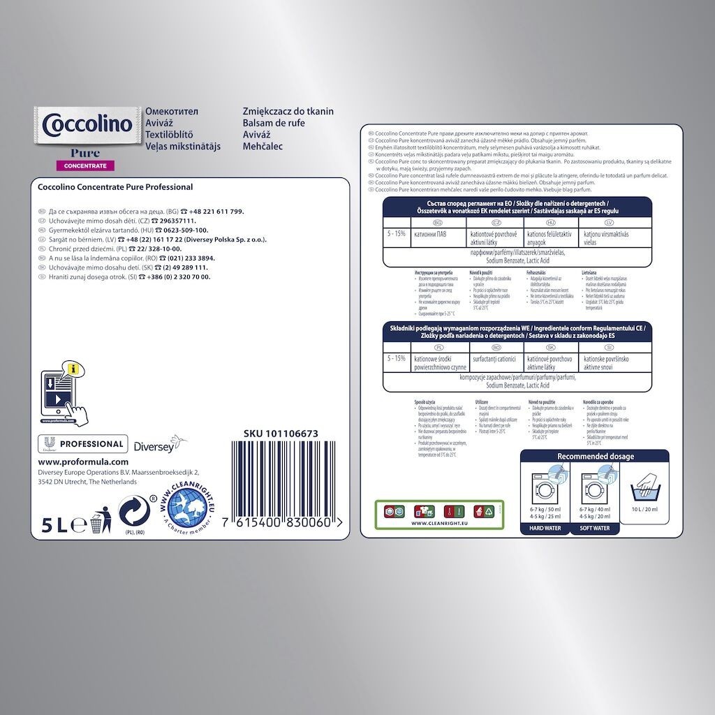 Pachet Coccolino Professional Pure Concentrated – Balsam Concentrat de Rufe, 2×5 L