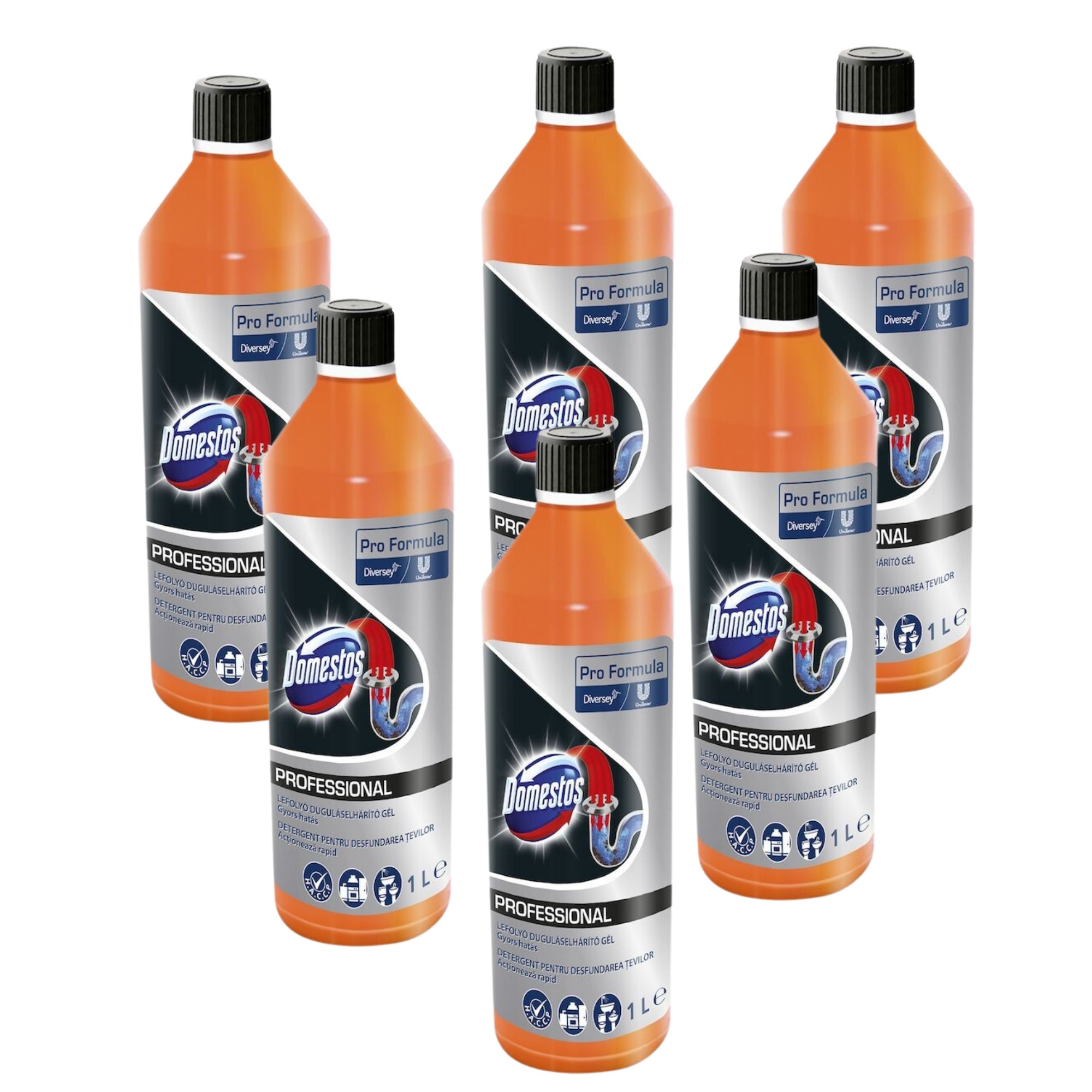 Pachet Domestos Professional Drain Unblocker Gel – Gel pentru Desfundarea Tevilor, 6×1 L