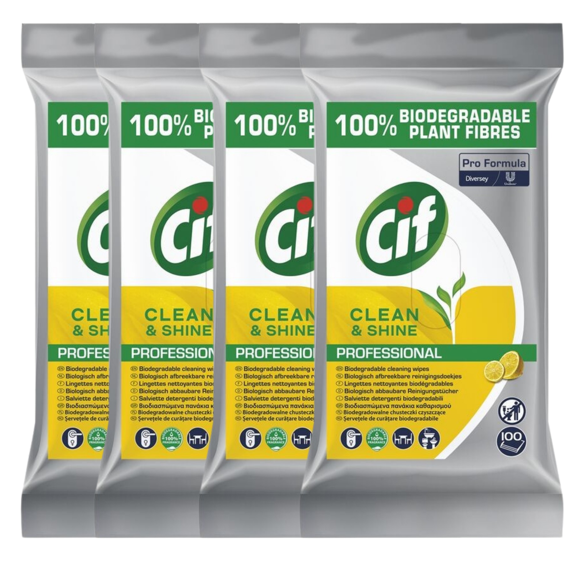 Pachet CIF Professional Clean&Shine – Servetele Umede de Curatare Multifunctionale Biodegradabile, 4×100 buc