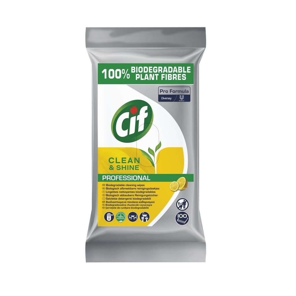 CIF Professional Clean&Shine – Servetele Umede de Curatare Multifunctionale Biodegradabile, 100 buc