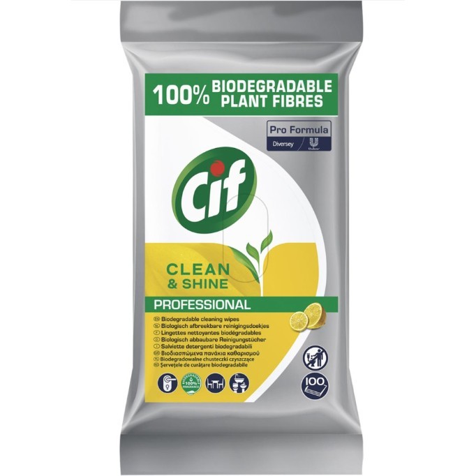 CIF Professional Clean&Shine – Servetele Umede de Curatare Multifunctionale Biodegradabile, 100 buc