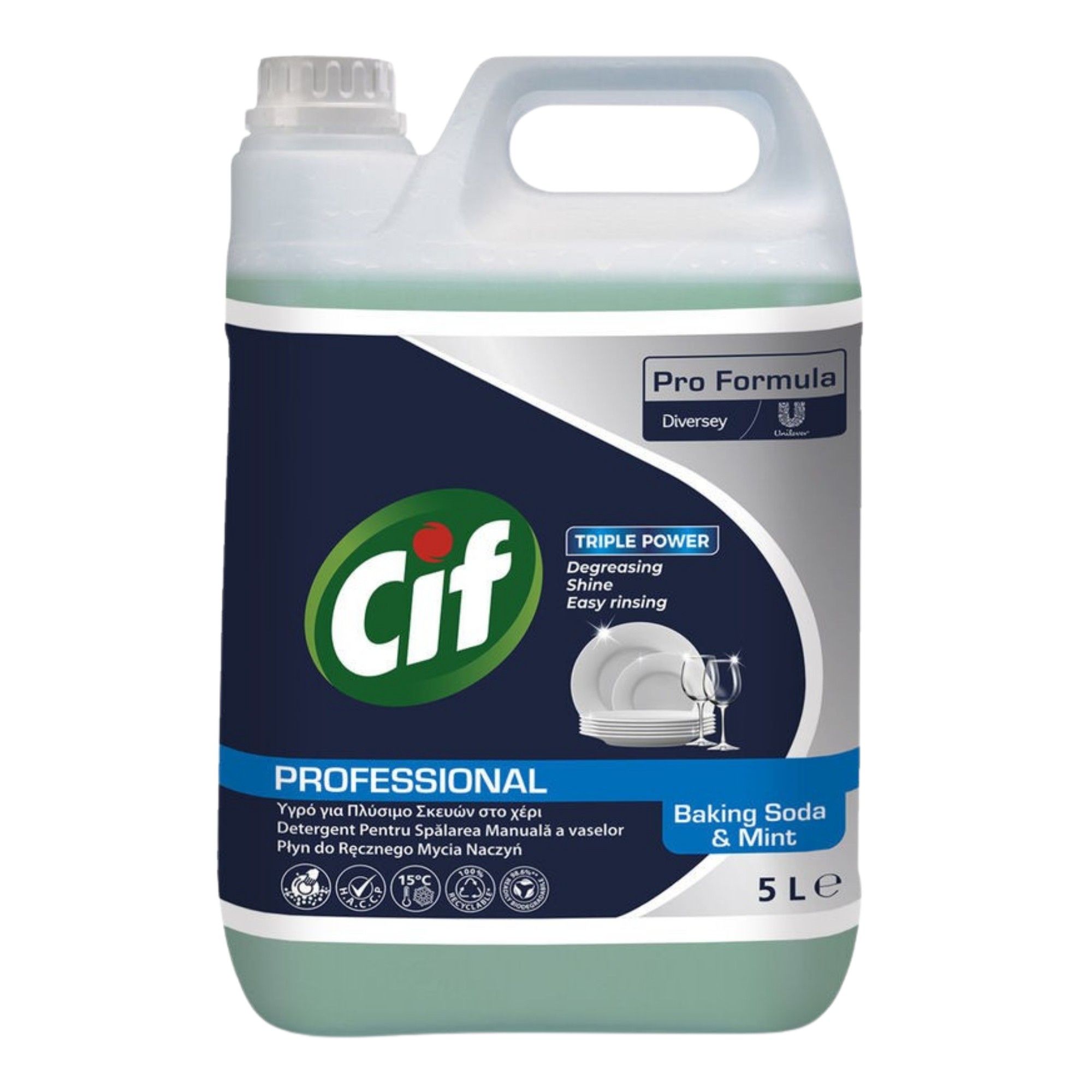 CIF Professional Baking Soda&Mint – Detergent Universal de Spalat Vase Manual, Parfum de Menta 5 L